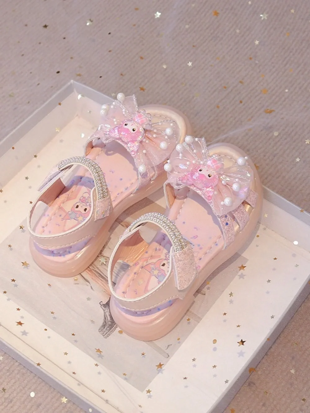 Girls' Pink Sparkle Bow Sandals